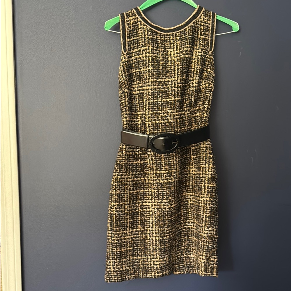 Trina Turk Elegant Black and Brown Tweed Dress
